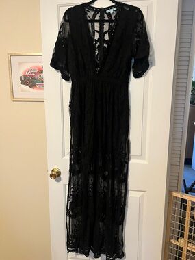 She + Sky Black Sheer Lace Dress